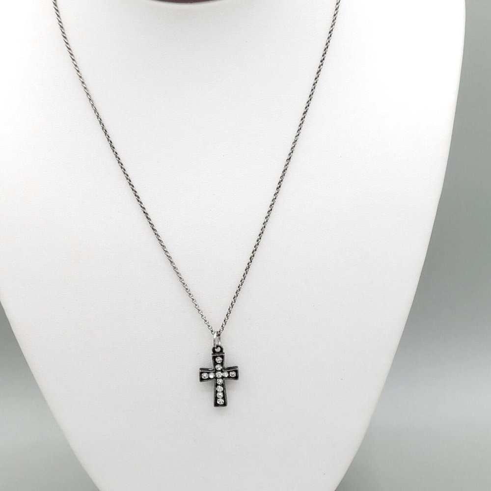 JK By Thirty One Metal Cross Pendant Rhinestone Round Link Chain Necklace 16 in